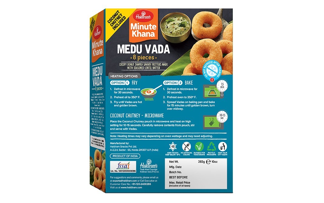 Haldiram's Minute Khana Medu Vada   Box  283 grams